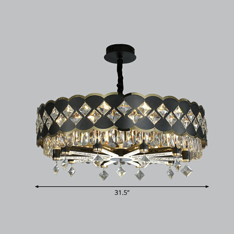Round K9 Crystal Pendant Lamp Postmodern Black Ceiling Chandelier for Dining Room 10 Black Clearhalo 'Ceiling Lights' 'Chandeliers' 'Modern Chandeliers' 'Modern' Lighting' 2424825