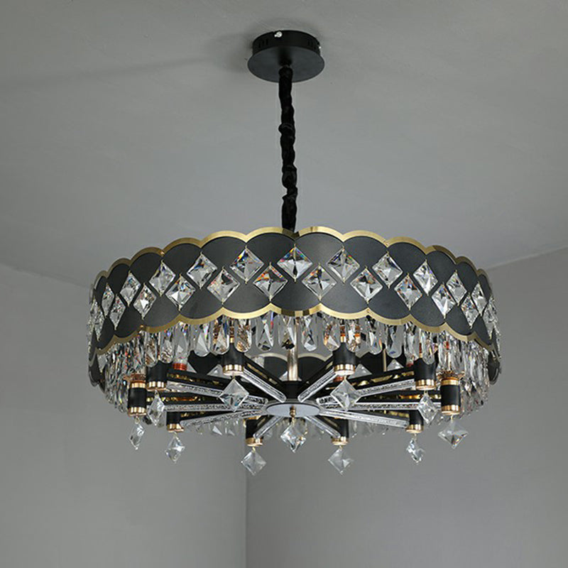 Round K9 Crystal Pendant Lamp Postmodern Black Ceiling Chandelier for Dining Room Clearhalo 'Ceiling Lights' 'Chandeliers' 'Modern Chandeliers' 'Modern' Lighting' 2424827