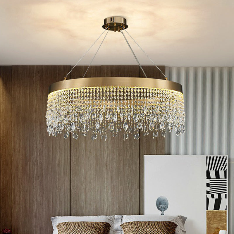 Stainless Steel Ring Shaped Pendant Lamp Postmodern Gold LED Chandelier with Draping Crystals Clearhalo 'Ceiling Lights' 'Chandeliers' 'Modern Chandeliers' 'Modern' Lighting' 2424858