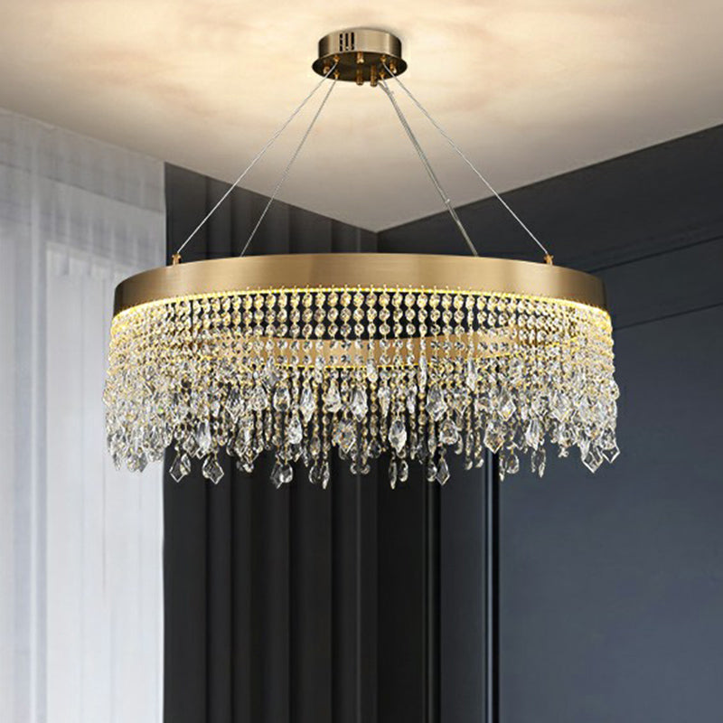 Stainless Steel Ring Shaped Pendant Lamp Postmodern Gold LED Chandelier with Draping Crystals Clearhalo 'Ceiling Lights' 'Chandeliers' 'Modern Chandeliers' 'Modern' Lighting' 2424860