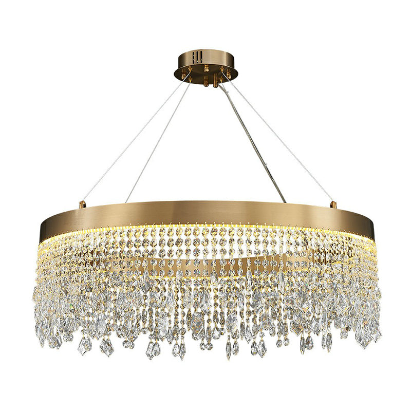 Stainless Steel Ring Shaped Pendant Lamp Postmodern Gold LED Chandelier with Draping Crystals Clearhalo 'Ceiling Lights' 'Chandeliers' 'Modern Chandeliers' 'Modern' Lighting' 2424861
