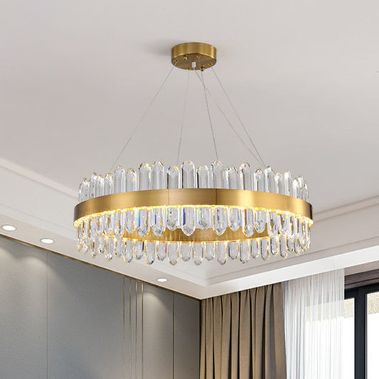 Gold Finish Halo Chandelier Pendant Minimalist K9 Crystal Icicle LED Hanging Light Fixture Clearhalo 'Ceiling Lights' 'Chandeliers' 'Modern Chandeliers' 'Modern' Lighting' 2424863