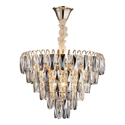 Minimalist Cone Pendant Chandelier K9 Smoke Grey Crystal Living Room Suspension Lamp Clearhalo 'Ceiling Lights' 'Chandeliers' 'Modern Chandeliers' 'Modern' Lighting' 2424875