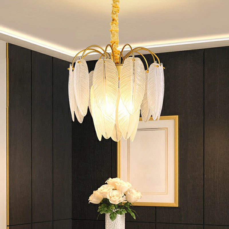 Handmade White Glass Leaf Pendant Light Modern Style Gold Finish Hanging Chandelier Clearhalo 'Ceiling Lights' 'Chandeliers' 'Modern Chandeliers' 'Modern' Lighting' 2424880