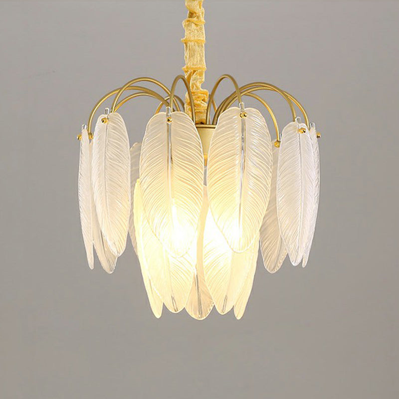 Handmade White Glass Leaf Pendant Light Modern Style Gold Finish Hanging Chandelier Clearhalo 'Ceiling Lights' 'Chandeliers' 'Modern Chandeliers' 'Modern' Lighting' 2424881