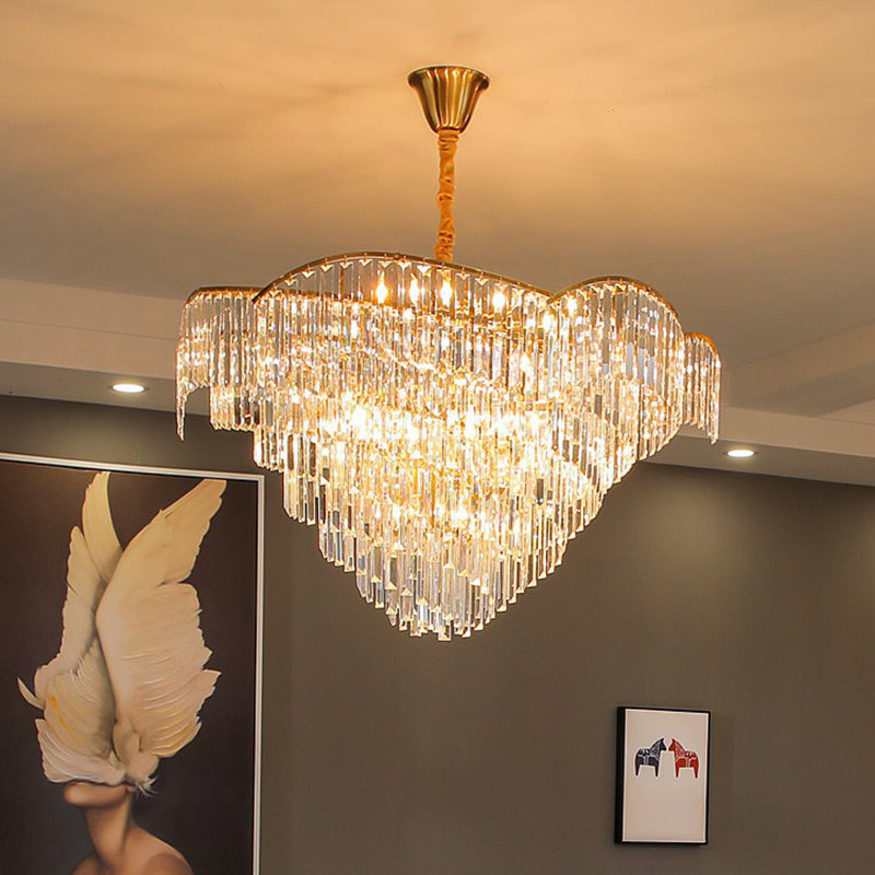 Gold Finish Conical Suspension Light Minimalism Prismatic Crystal Chandelier for Living Room Clearhalo 'Ceiling Lights' 'Chandeliers' 'Modern Chandeliers' 'Modern' Lighting' 2424888
