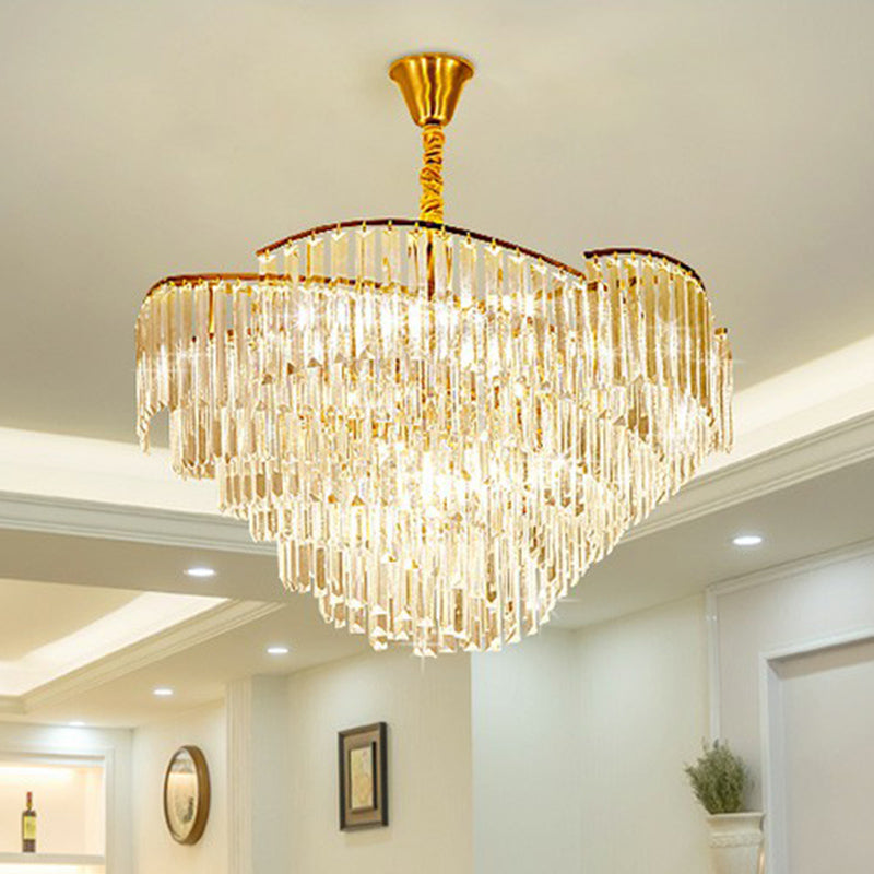 Gold Finish Conical Suspension Light Minimalism Prismatic Crystal Chandelier for Living Room 14 Gold Clearhalo 'Ceiling Lights' 'Chandeliers' 'Modern Chandeliers' 'Modern' Lighting' 2424889