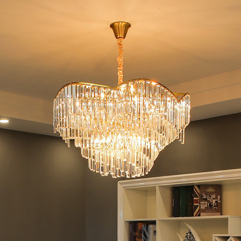 Gold Finish Conical Suspension Light Minimalism Prismatic Crystal Chandelier for Living Room Clearhalo 'Ceiling Lights' 'Chandeliers' 'Modern Chandeliers' 'Modern' Lighting' 2424892