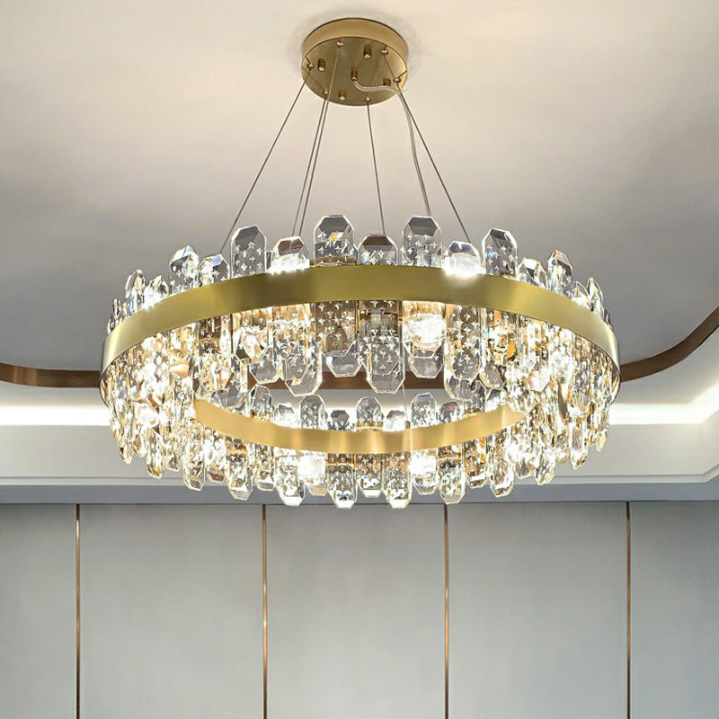 K9 Crystal Loop Shaped Pendant Light Minimalist 8-Bulb Gold Plated Chandelier Light Clearhalo 'Ceiling Lights' 'Chandeliers' 'Modern Chandeliers' 'Modern' Lighting' 2424916