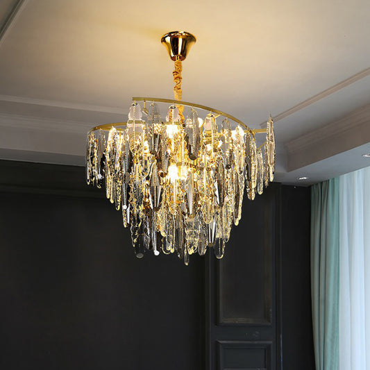 Postmodern Leaf Shaped Chandelier Smoke Grey Crystal 10-Light Living Room Suspension Light Smoke Gray Clearhalo 'Ceiling Lights' 'Chandeliers' 'Modern Chandeliers' 'Modern' Lighting' 2424920