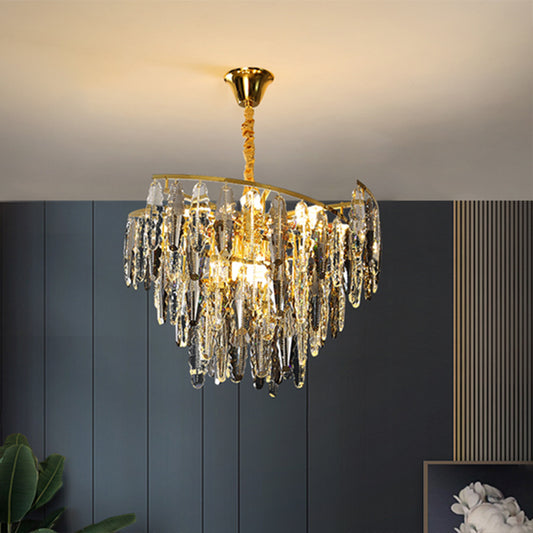 Postmodern Leaf Shaped Chandelier Smoke Grey Crystal 10-Light Living Room Suspension Light Clearhalo 'Ceiling Lights' 'Chandeliers' 'Modern Chandeliers' 'Modern' Lighting' 2424922