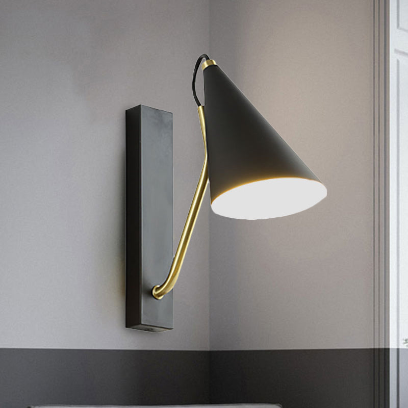 Bedroom Cone Shade Sconce Lighting Iron 1 Light Modern Simple Black/White Wall Lamp Clearhalo 'Cast Iron' 'Glass' 'Industrial' 'Modern wall lights' 'Modern' 'Tiffany' 'Traditional wall lights' 'Wall Lamps & Sconces' 'Wall Lights' Lighting' 242506