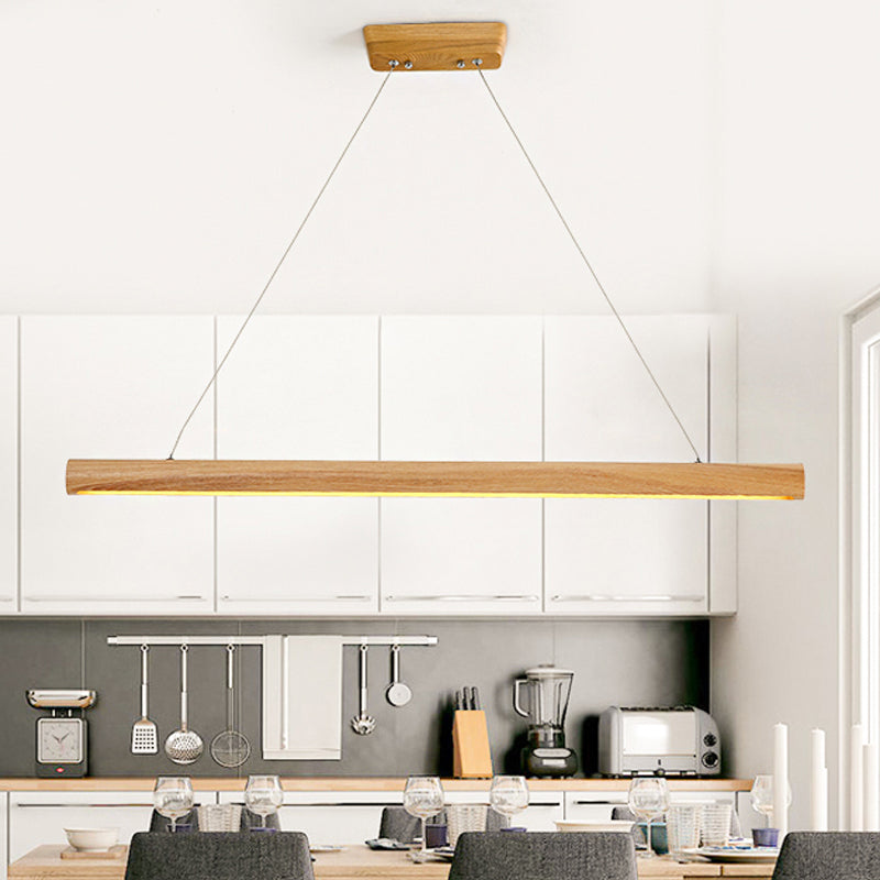 23.5"/35.5"/47" Wide Linear LED Pendant Light Contemporary Wooden 1-Light Dining Room Hanging Light Fixture in Warm/White Light over Table Clearhalo 'Ceiling Lights' 'Pendant Lights' 'Pendants' Lighting' 242522