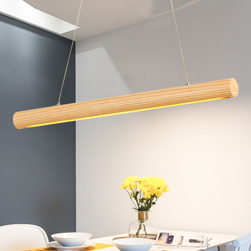 23.5"/35.5"/47" Wide Linear LED Pendant Light Contemporary Wooden 1-Light Dining Room Hanging Light Fixture in Warm/White Light over Table Clearhalo 'Ceiling Lights' 'Pendant Lights' 'Pendants' Lighting' 242523