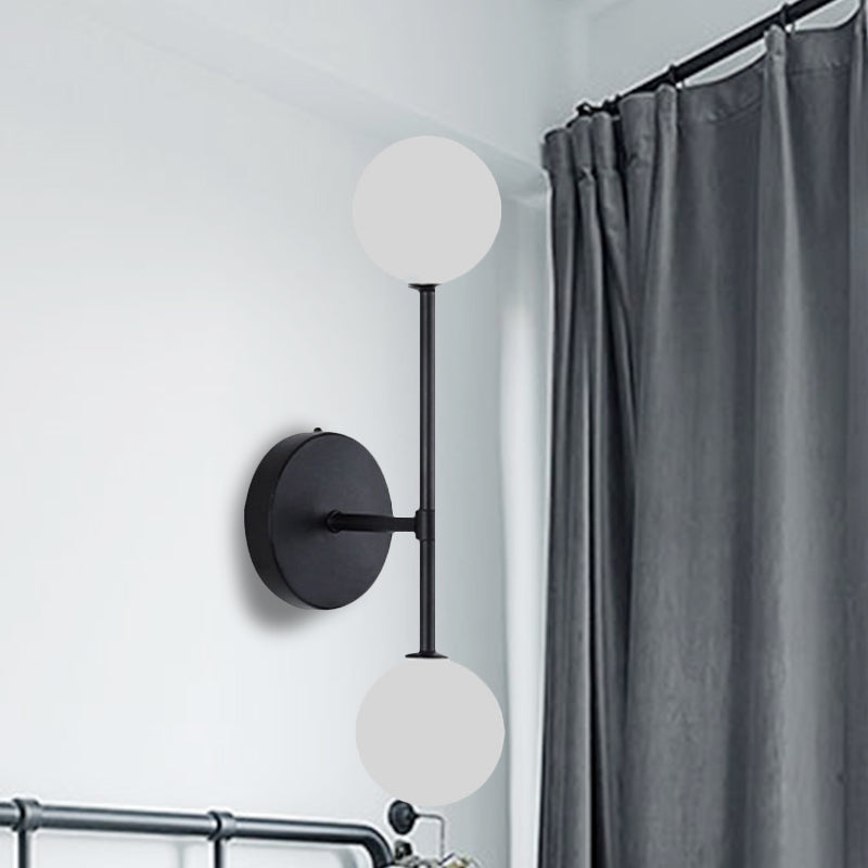 Black/Gold Ball Sconce Light Contemporary 2 Lights Opal Glass Led Flush Mount Wall Sconce Clearhalo 'Cast Iron' 'Glass' 'Industrial' 'Modern wall lights' 'Modern' 'Tiffany' 'Traditional wall lights' 'Wall Lamps & Sconces' 'Wall Lights' Lighting' 242525