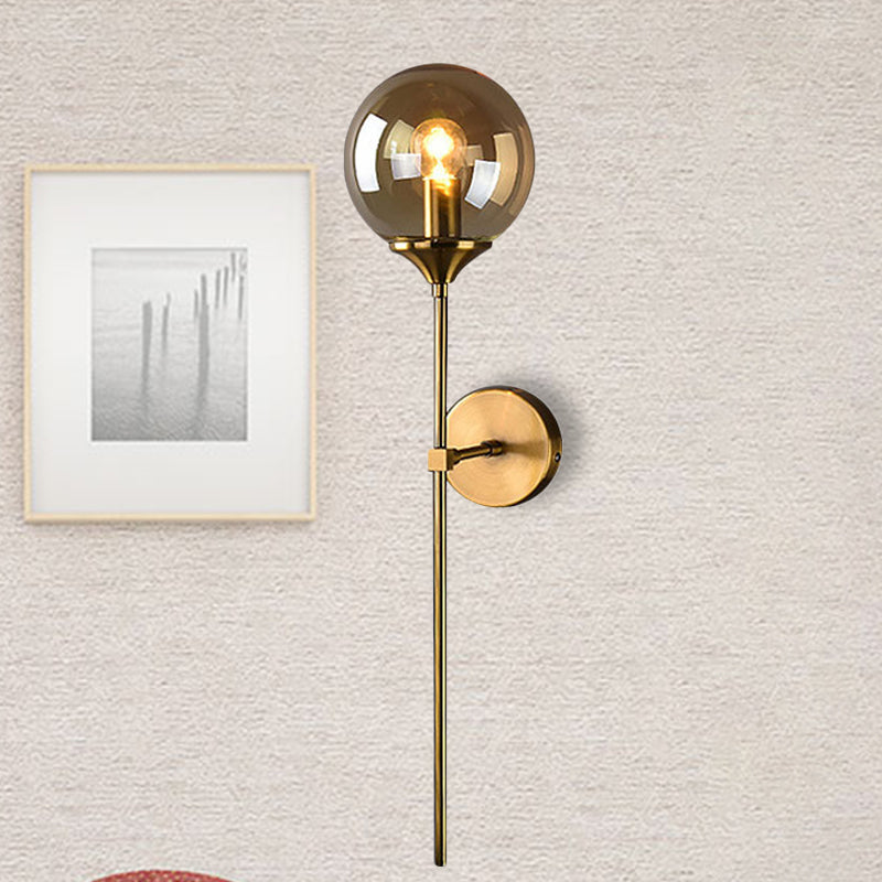 Clear/Smoke/Amber Glass Round Sconce Lamp Modernist 1 Light Wall Mounted Light in Gold for Living Room Amber Clearhalo 'Cast Iron' 'Glass' 'Industrial' 'Modern wall lights' 'Modern' 'Tiffany' 'Traditional wall lights' 'Wall Lamps & Sconces' 'Wall Lights' Lighting' 242528