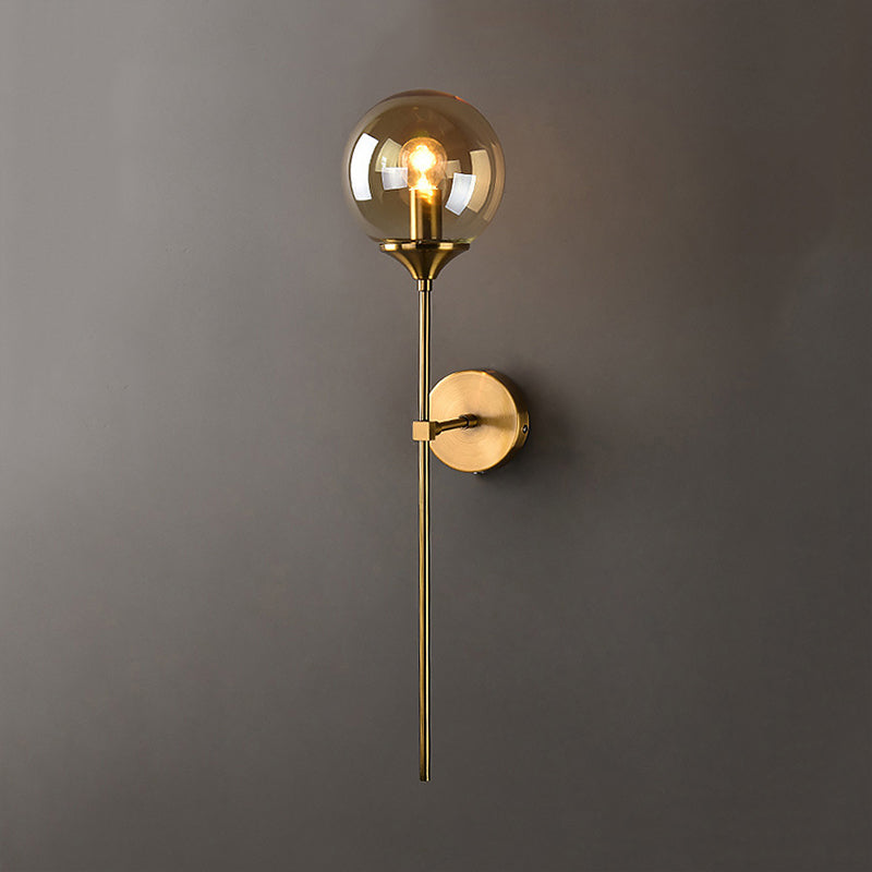 Clear/Smoke/Amber Glass Round Sconce Lamp Modernist 1 Light Wall Mounted Light in Gold for Living Room Clearhalo 'Cast Iron' 'Glass' 'Industrial' 'Modern wall lights' 'Modern' 'Tiffany' 'Traditional wall lights' 'Wall Lamps & Sconces' 'Wall Lights' Lighting' 242529