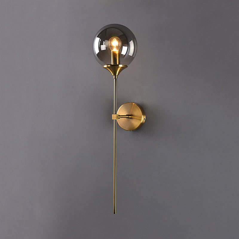 Clear/Smoke/Amber Glass Round Sconce Lamp Modernist 1 Light Wall Mounted Light in Gold for Living Room Smoke Gray Clearhalo 'Cast Iron' 'Glass' 'Industrial' 'Modern wall lights' 'Modern' 'Tiffany' 'Traditional wall lights' 'Wall Lamps & Sconces' 'Wall Lights' Lighting' 242530