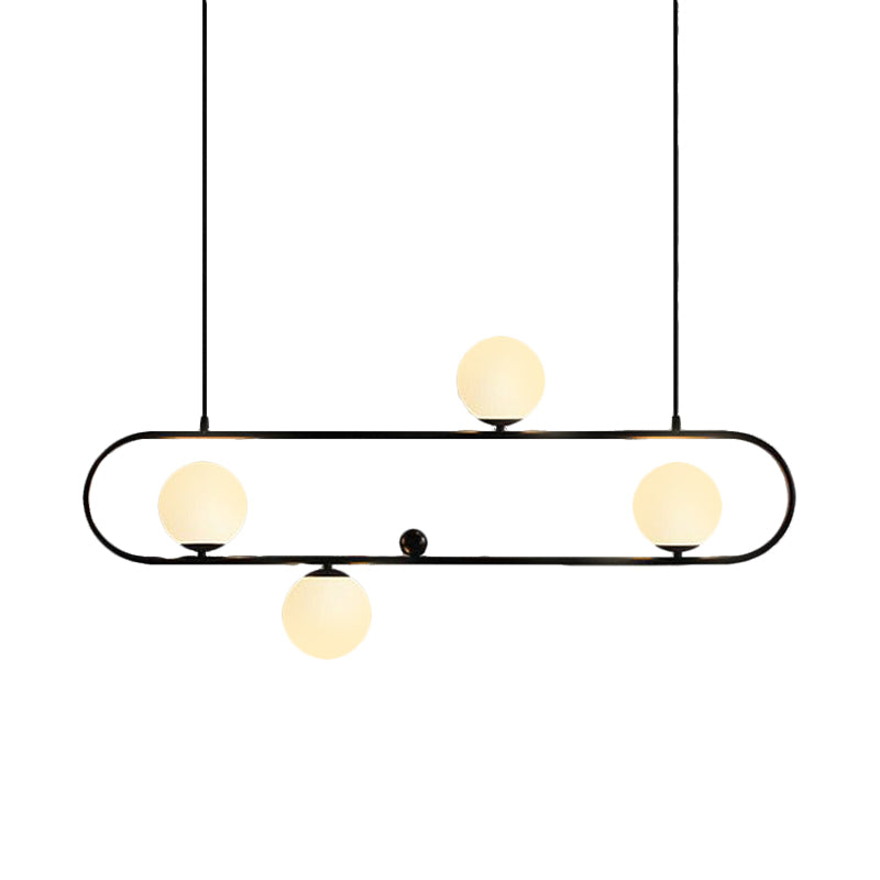 35.5"/47" Wide Global Chandelier Light Designer Milk Glass 4 Lights Black Hanging Ceiling Lamp Clearhalo 'Ceiling Lights' 'Chandeliers' 'Modern Chandeliers' 'Modern' Lighting' 242533