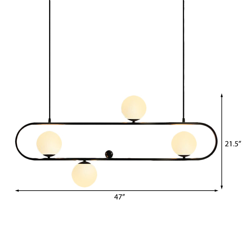 35.5"/47" Wide Global Chandelier Light Designer Milk Glass 4 Lights Black Hanging Ceiling Lamp Clearhalo 'Ceiling Lights' 'Chandeliers' 'Modern Chandeliers' 'Modern' Lighting' 242534