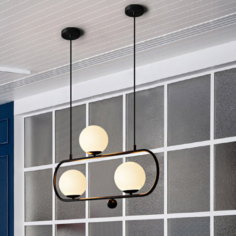 35.5"/47" Wide Global Chandelier Light Designer Milk Glass 4 Lights Black Hanging Ceiling Lamp Black 35.5" Clearhalo 'Ceiling Lights' 'Chandeliers' 'Modern Chandeliers' 'Modern' Lighting' 242535