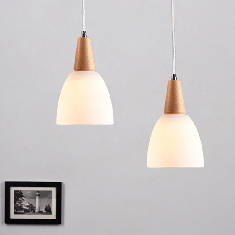 Bowl Drop Pendant Nordic Matte White Glass 1/2/3-Head Beige Hanging Lamp Kit for Dining Room 2 White Clearhalo 'Ceiling Lights' 'Pendant Lights' 'Pendants' Lighting' 242569_07214333-3482-49c4-9f9d-81a266cebcd3