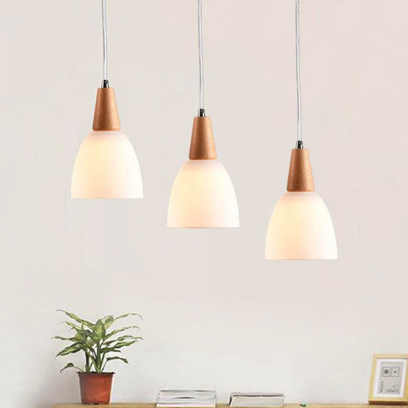 Bowl Drop Pendant Nordic Matte White Glass 1/2/3-Head Beige Hanging Lamp Kit for Dining Room Clearhalo 'Ceiling Lights' 'Pendant Lights' 'Pendants' Lighting' 242572