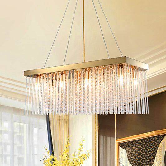 Contemporary Rectangular Pendant Ceiling Light Crystal Accent Gold LED Ceiling Chandelier, 23.5"/31.5"/39" Wide Gold Clearhalo 'Ceiling Lights' 'Chandeliers' 'Modern Chandeliers' 'Modern' Lighting' 242573