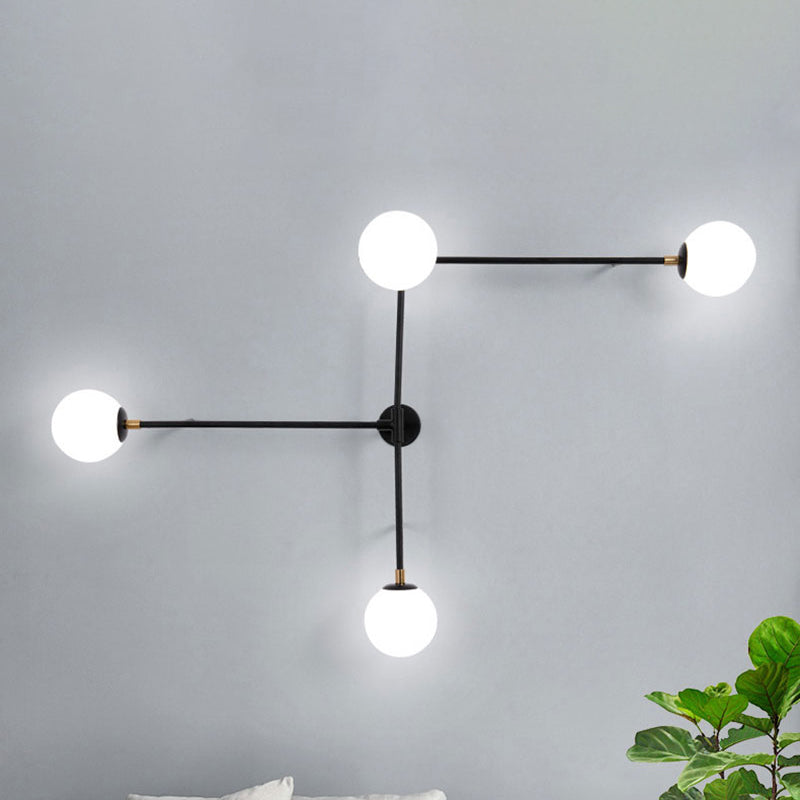 2/4 Lights Crossed Lines Wall Mounted Light Post Modern Glass Shade Wall Lamp in Black/Gold 4.0 Black Clearhalo 'Cast Iron' 'Glass' 'Industrial' 'Modern wall lights' 'Modern' 'Tiffany' 'Traditional wall lights' 'Wall Lamps & Sconces' 'Wall Lights' Lighting' 242581