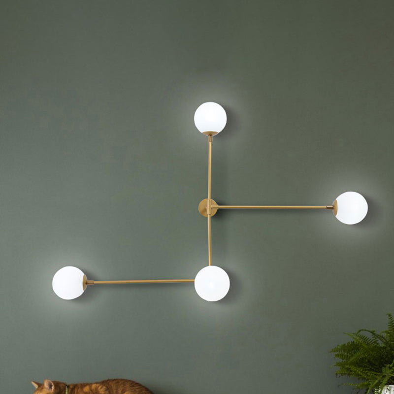 2/4 Lights Crossed Lines Wall Mounted Light Post Modern Glass Shade Wall Lamp in Black/Gold 4.0 Gold Clearhalo 'Cast Iron' 'Glass' 'Industrial' 'Modern wall lights' 'Modern' 'Tiffany' 'Traditional wall lights' 'Wall Lamps & Sconces' 'Wall Lights' Lighting' 242583