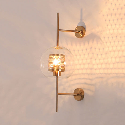 Global Clear Glass Sconce Light Vintage 1 Light 8"/9.5" Wide Silver/Gold Wall Mount Light Fixture Gold Clearhalo 'Cast Iron' 'Glass' 'Industrial' 'Modern wall lights' 'Modern' 'Tiffany' 'Traditional wall lights' 'Wall Lamps & Sconces' 'Wall Lights' Lighting' 242589