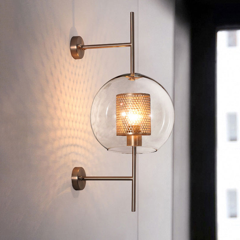Global Clear Glass Sconce Light Vintage 1 Light 8"/9.5" Wide Silver/Gold Wall Mount Light Fixture Clearhalo 'Cast Iron' 'Glass' 'Industrial' 'Modern wall lights' 'Modern' 'Tiffany' 'Traditional wall lights' 'Wall Lamps & Sconces' 'Wall Lights' Lighting' 242590