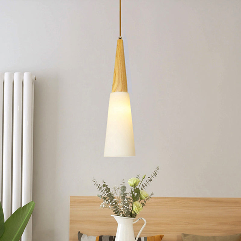 Opal Glass Slim Cone Hanging Light Corridor Simple Style Pendant Lamp in White 1 White Clearhalo 'Ceiling Lights' 'Glass shade' 'Glass' 'Modern Pendants' 'Modern' 'Pendant Lights' 'Pendants' Lighting' 242596