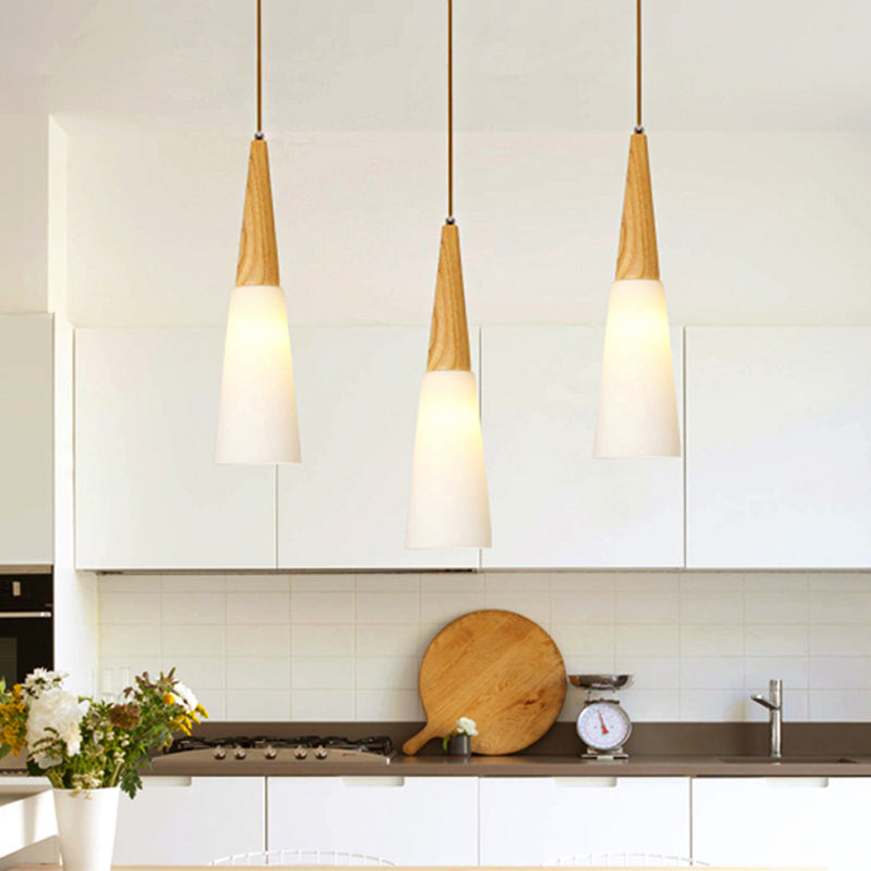 Opal Glass Slim Cone Hanging Light Corridor Simple Style Pendant Lamp in White Clearhalo 'Ceiling Lights' 'Glass shade' 'Glass' 'Modern Pendants' 'Modern' 'Pendant Lights' 'Pendants' Lighting' 242599