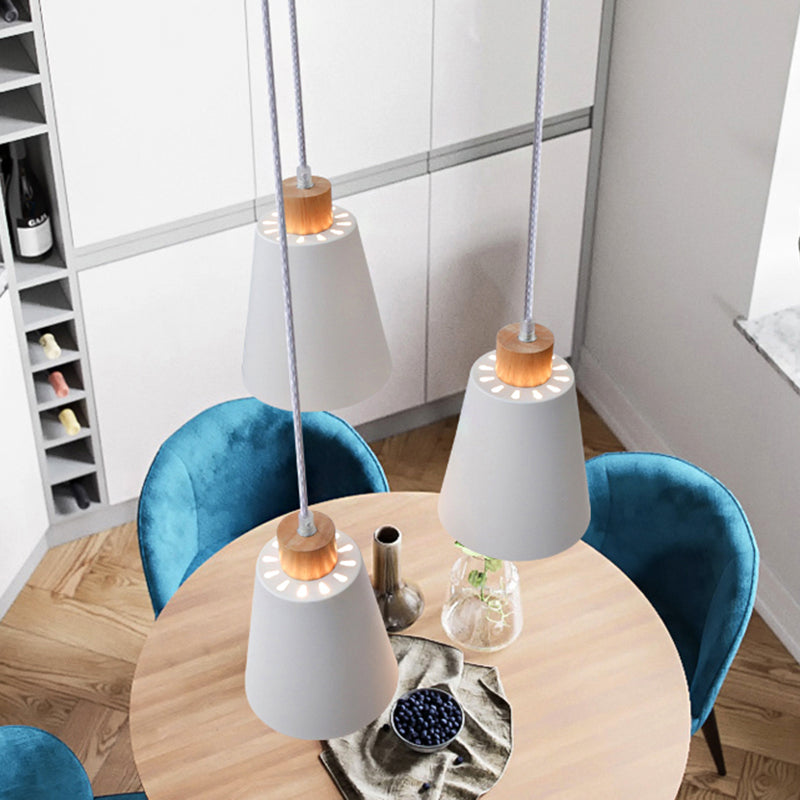 Contemporary Bucket Shade Pendant Lamp Metallic White Finish Hanging Light with Round/Linear Canopy for Hallway Clearhalo 'Ceiling Lights' 'Modern Pendants' 'Modern' 'Pendant Lights' 'Pendants' Lighting' 242609