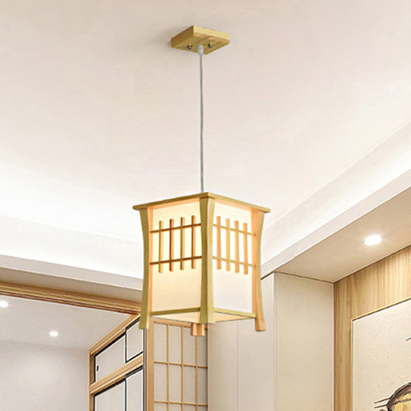 Tea Station Lodge Ceiling Pendant Wood and Paper 1 Light Japanese Style Beige Hanging Light Clearhalo 'Ceiling Lights' 'Pendant Lights' 'Pendants' Lighting' 242616