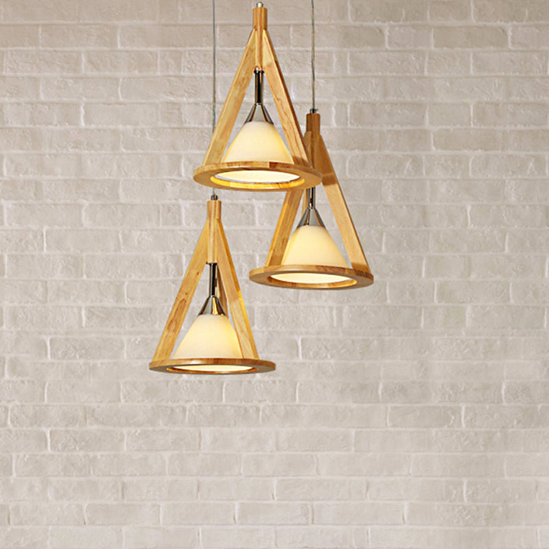 Modern Cone Pendant Light Wood & Frosted Glass Hanging Light in Beige for Coffee Shop Clearhalo 'Ceiling Lights' 'Pendant Lights' 'Pendants' Lighting' 242628