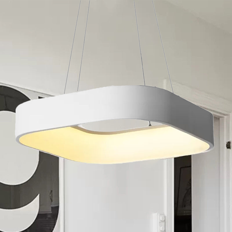 Circular/Squared Metal Pendant Ceiling Light Simple 1 Head Gray/White Ceiling Hanging Lamp in Warm/White/Third Gear Light, 18"/23.5" Wide White Third Gear Clearhalo 'Ceiling Lights' 'Modern Pendants' 'Modern' 'Pendant Lights' 'Pendants' Lighting' 242633