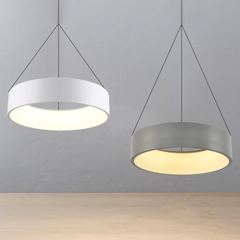 Circular/Squared Metal Pendant Ceiling Light Simple 1 Head Gray/White Ceiling Hanging Lamp in Warm/White/Third Gear Light, 18"/23.5" Wide White 18" Clearhalo 'Ceiling Lights' 'Modern Pendants' 'Modern' 'Pendant Lights' 'Pendants' Lighting' 242635