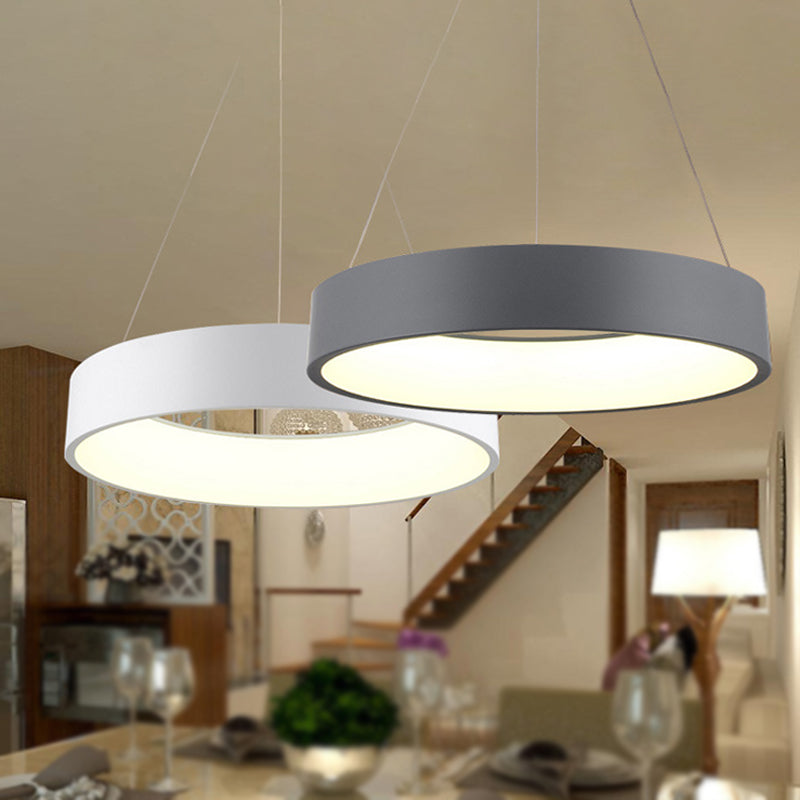 Circular/Squared Metal Pendant Ceiling Light Simple 1 Head Gray/White Ceiling Hanging Lamp in Warm/White/Third Gear Light, 18"/23.5" Wide Grey 18" Clearhalo 'Ceiling Lights' 'Modern Pendants' 'Modern' 'Pendant Lights' 'Pendants' Lighting' 242636