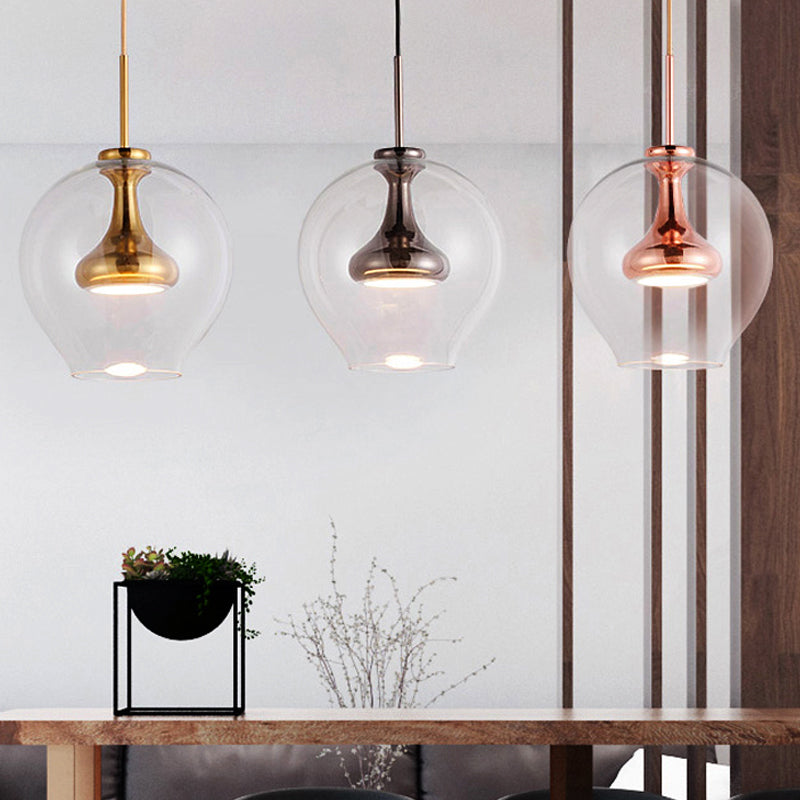 Sphere Clear Glass Pendant Light Contemporary 1 Light Nickle/Gold/Rose Gold Led Hanging Lamp Kit in White/Warm Light Clearhalo 'Ceiling Lights' 'Glass shade' 'Glass' 'Modern Pendants' 'Modern' 'Pendant Lights' 'Pendants' Lighting' 242649