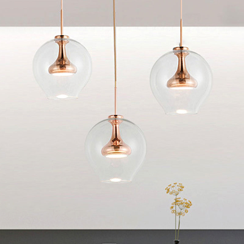 Sphere Clear Glass Pendant Light Contemporary 1 Light Nickle/Gold/Rose Gold Led Hanging Lamp Kit in White/Warm Light Clearhalo 'Ceiling Lights' 'Glass shade' 'Glass' 'Modern Pendants' 'Modern' 'Pendant Lights' 'Pendants' Lighting' 242650