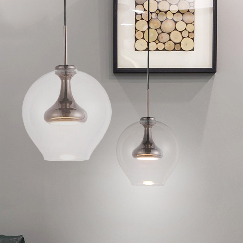 Sphere Clear Glass Pendant Light Contemporary 1 Light Nickle/Gold/Rose Gold Led Hanging Lamp Kit in White/Warm Light Clearhalo 'Ceiling Lights' 'Glass shade' 'Glass' 'Modern Pendants' 'Modern' 'Pendant Lights' 'Pendants' Lighting' 242653