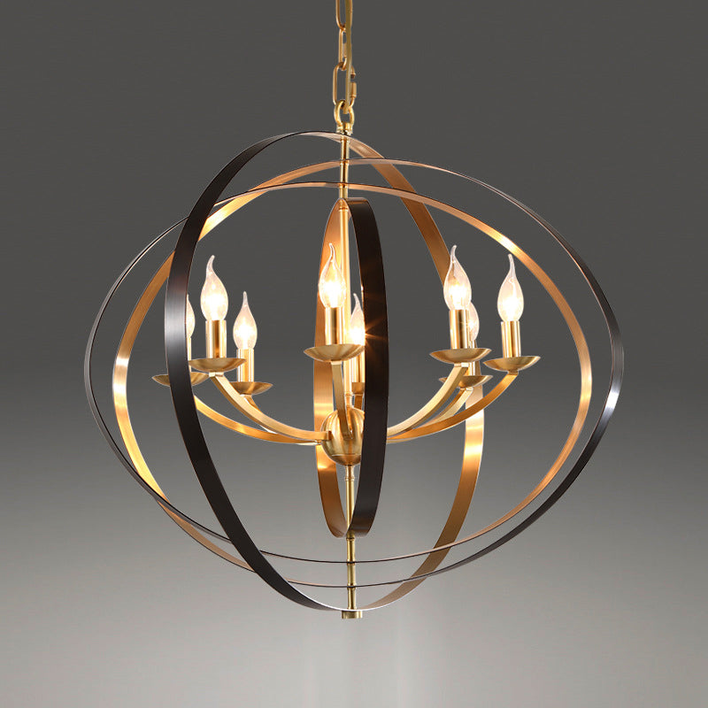 8 Lights Pendant Light Classic Candle Metal Hanging Chandelier in Gold for Living Room with Ring Clearhalo 'Ceiling Lights' 'Chandeliers' Lighting' 2426609