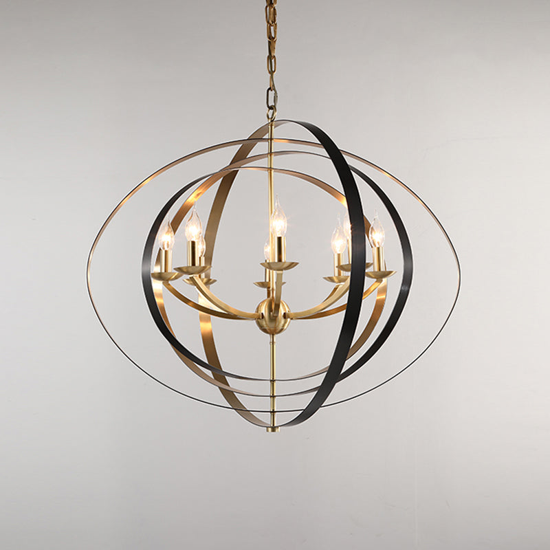 8 Lights Pendant Light Classic Candle Metal Hanging Chandelier in Gold for Living Room with Ring Clearhalo 'Ceiling Lights' 'Chandeliers' Lighting' 2426612