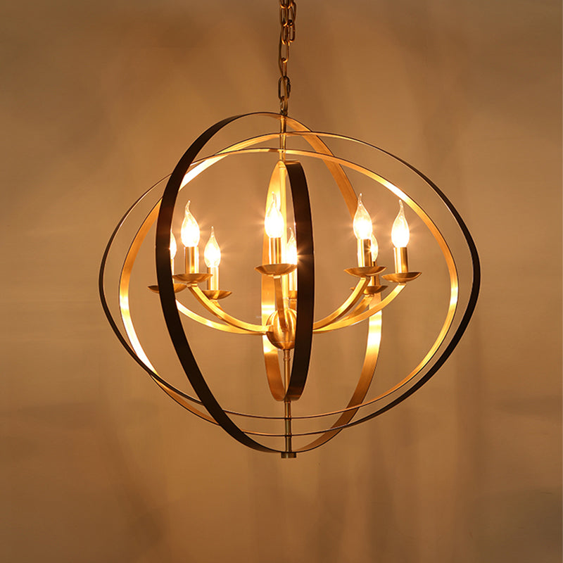 8 Lights Pendant Light Classic Candle Metal Hanging Chandelier in Gold for Living Room with Ring Clearhalo 'Ceiling Lights' 'Chandeliers' Lighting' 2426613