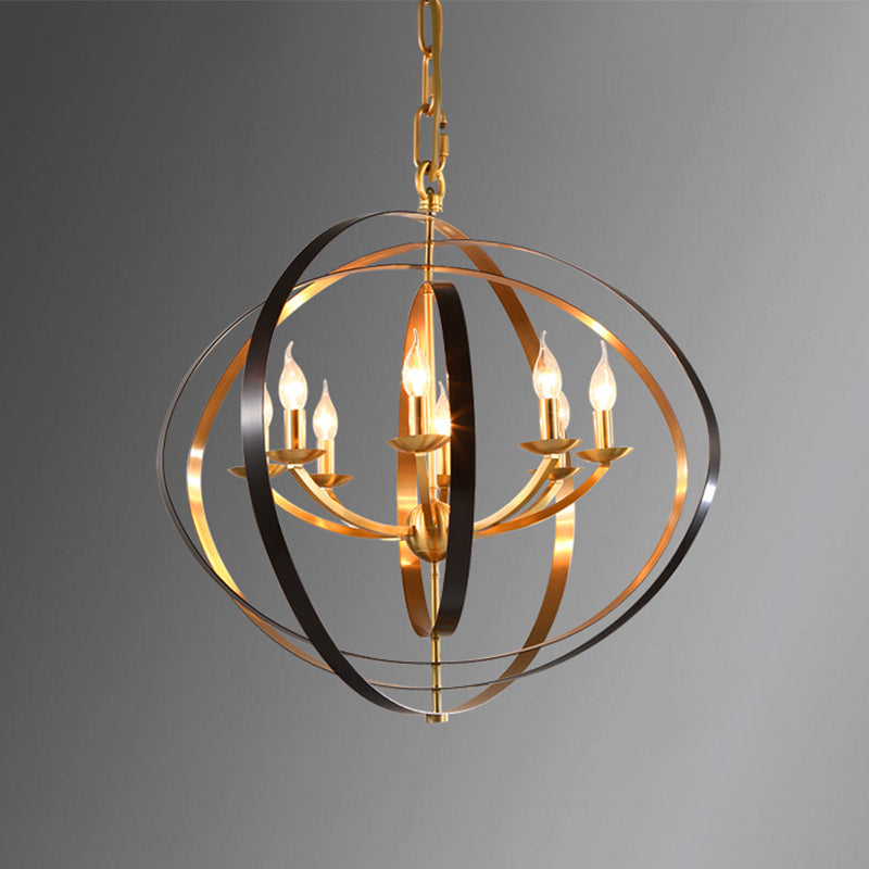 8 Lights Pendant Light Classic Candle Metal Hanging Chandelier in Gold for Living Room with Ring Clearhalo 'Ceiling Lights' 'Chandeliers' Lighting' 2426615