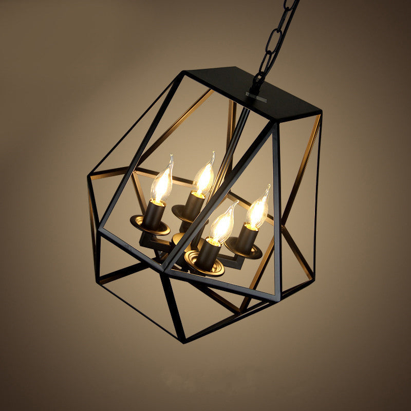 Black Geometric Chandelier Lamp Traditional Metal 3/4 Light Living Room Hanging Light Clearhalo 'Ceiling Lights' 'Chandeliers' Lighting' 2426621