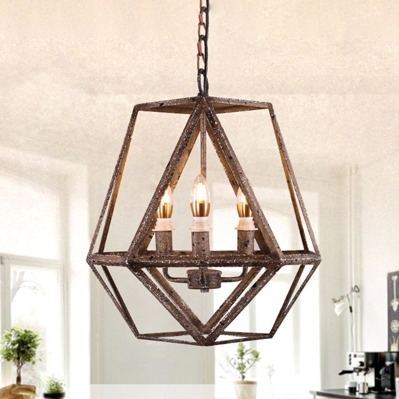 Rust Geometric Pendant Lighting Classic Metal 3 Lights Dining Room Chandelier with Candle Shade Rust Clearhalo 'Ceiling Lights' 'Chandeliers' Lighting' 2426624