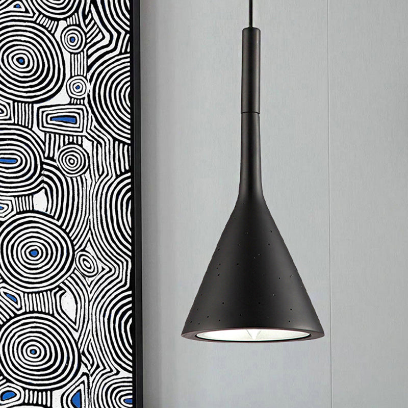 Conical Dining Table Pendant Light Iron 1 Head Simple Style Monochrome Hanging Lamp Black Clearhalo 'Ceiling Lights' 'Modern Pendants' 'Modern' 'Pendant Lights' 'Pendants' Lighting' 242664